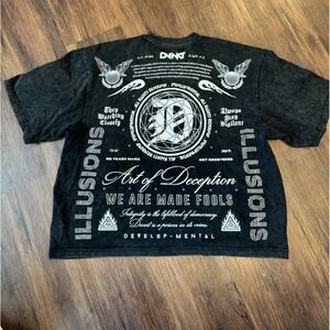 R3BEL Art of Deception Acid Wash Graphic Tee Studded Rhinestone Black XL Street